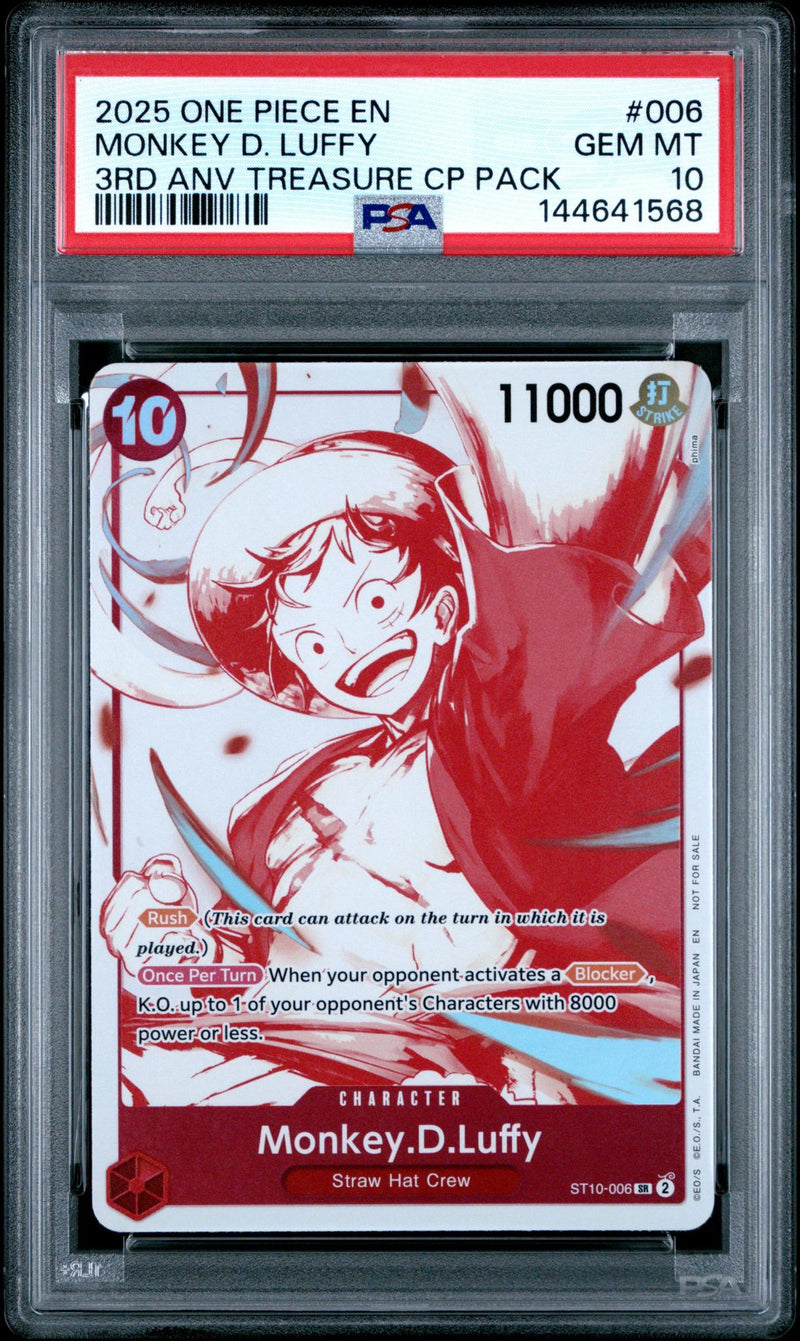 2025 One Piece Promo 3rd Anniversary Treasure Campaign Pack Monkey D. Luffy #ST10006 PSA 10