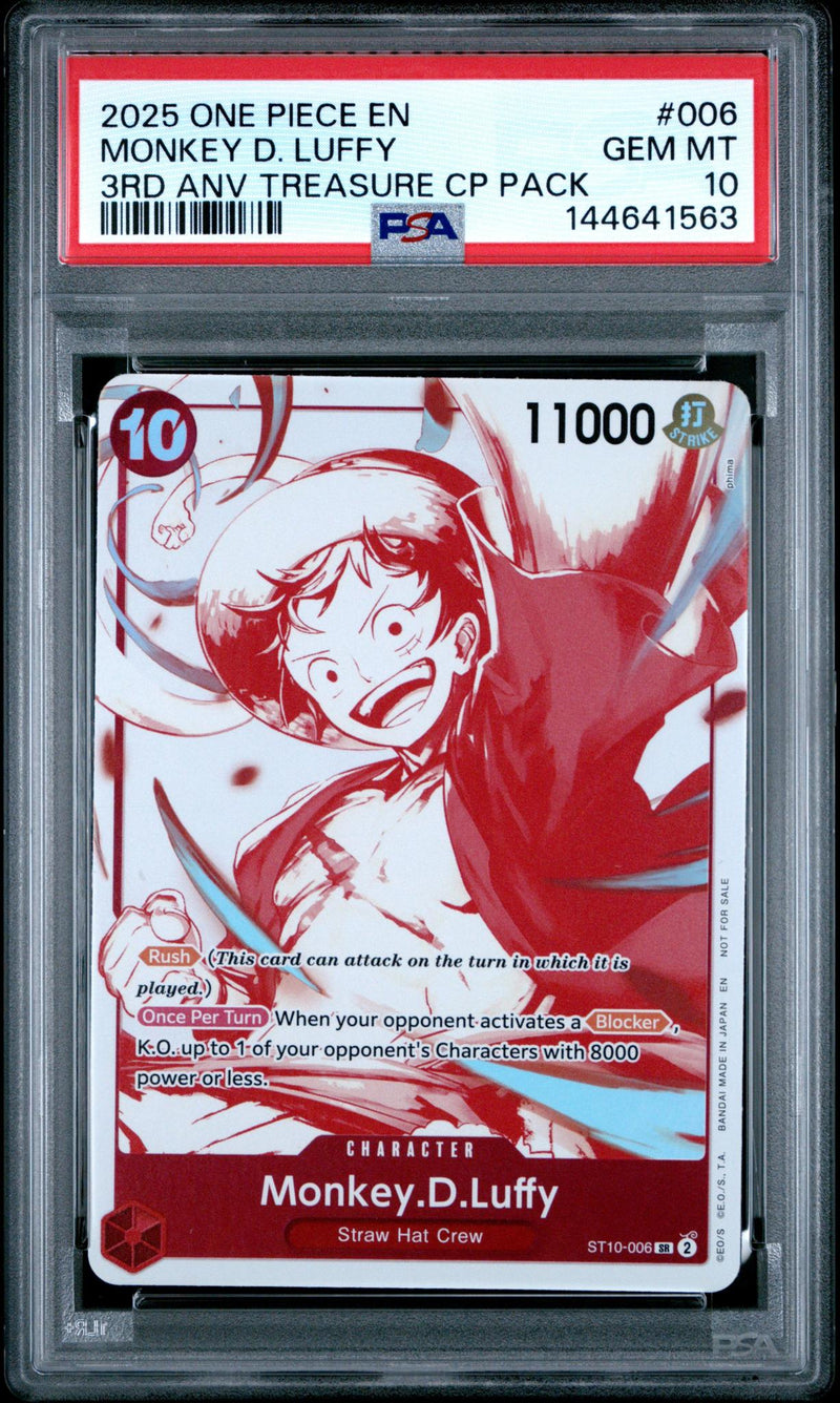 2025 One Piece Promo 3rd Anniversary Treasure Campaign Pack Monkey D. Luffy #ST10006 PSA 10