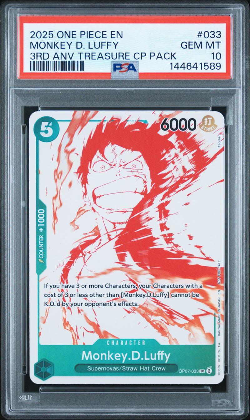 One Piece Card Game Monkey D. Luffy #033 3rd Anv Treasure CP Pack PSA 10
