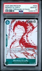 2025 Promotional Cards English 3rd Anniversary Treasure Camp. Monkey D. Luffy #OP07-033 PSA 10