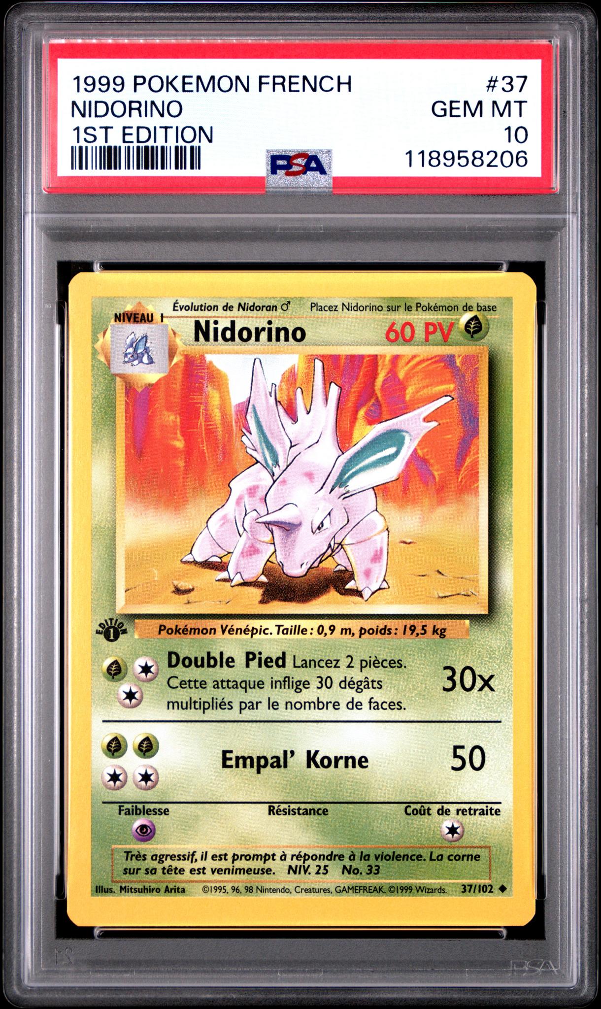 1995 nidorino pokemon card value 1999 French 1st Edition #37 PSA 10 – Monmouth Sports Cards Color:Hoenn 8pcs Pins Only Pokémon Gold Pack 25 Cards (8 Holo + 1 Ultra Rare) Rules Text: Then, shuffle,
