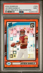 2024 Panini Donruss Rated Rookie Optic Preview Red Pandora Jayden Daniels #389 PSA 9