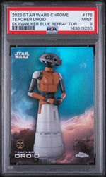 2025 Topps Chrome Star Wars Skywalker Blue Refractor Teacher Droid #176 PSA 9