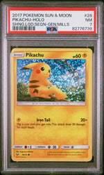 2017 Pokemon Sun & Moon Shining Legends Sequin-General Mills Mini Packs Pikachu #28 PSA 7
