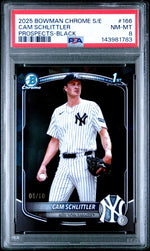 2025 Bowman Chrome Sapphire Edition Prospects Black Cam Schlittler #166 /10 PSA 8