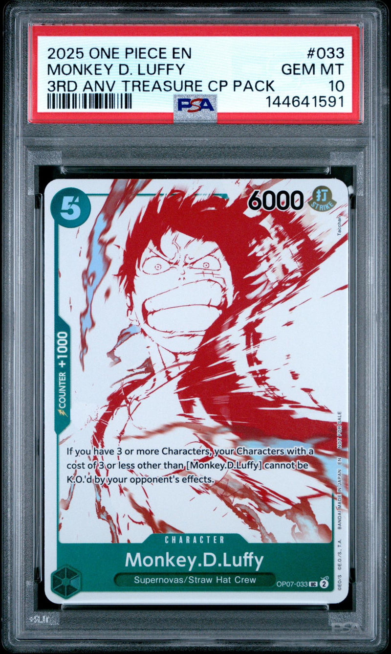 One Piece Card Game Monkey D. Luffy #033 3rd Anv Treasure CP Pack PSA 10