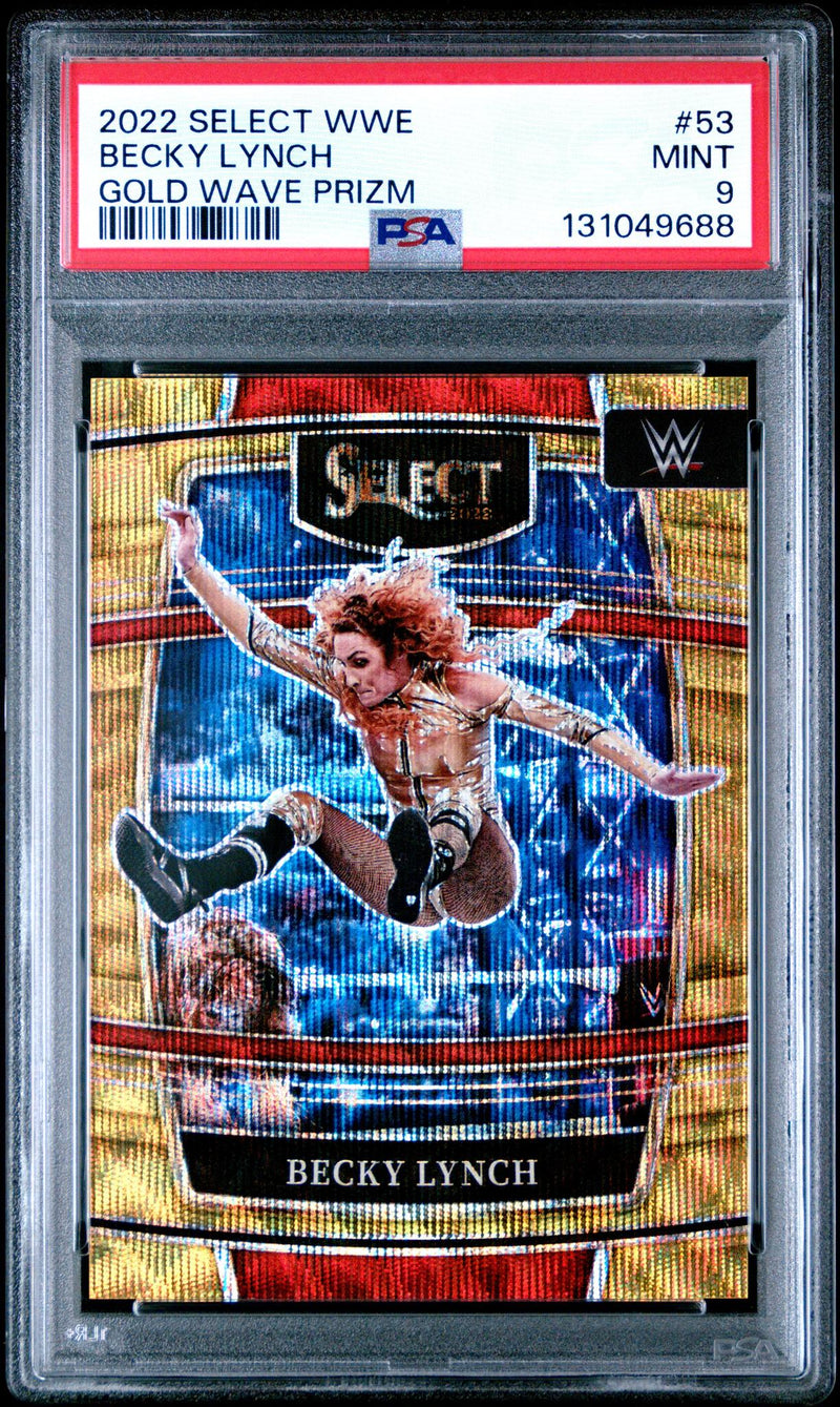2022 Panini Select WWE Becky Lynch #53 Gold Wave Prizm /10 PSA 9