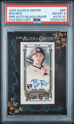 2025 Topps Allen & Ginter Mini Baseball Autographs Black Frame Ben Rice #BR 25/25 PSA 8