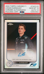 2022 Topps Chrome Formula 1 Chrome Autographs Logan Sargeant #CACLS2 PSA 10