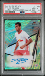 2020 Topps Finest UEFA Champions League Autographs Neon Green Wave Refractor Tyler Adams #TAD PSA 8