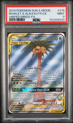 2019 Pokemon Sun and Moon Unified Minds Alolan Exeggutor Gx/Rowlet #215 /236 PSA 9