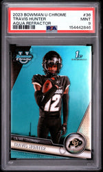 2023 Bowman Chrome University Aqua Refractors Travis Hunter #36 /299 PSA 9