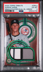 2025 Topps Tribute Single-Player Dual Relics Green Aaron Judge #DRAJ /99 PSA 6