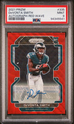 2021 Panini Prizm Rookie Autographs Red Wave Prizm Devonta Smith #335 /149 PSA 9
