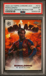 2022 Topps Chrome UEFA Club Competitions Golazo Orange Refractor Ronaldinho #G12 /25 PSA 10