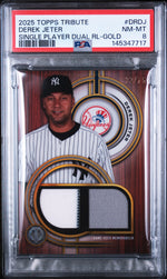 2025 Topps Tribute Single-Player Dual Relics Gold Derek Jeter #DRDJ /75 PSA 8