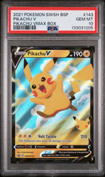 2021 Pokemon Sword and Shield Black Star Promo Pikachu Vmax Box Pikachu V #SWSH143 PSA 10