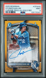 2025 Bowman Chrome Prospect Autographs Chrome Pros Au-Gold Ref Hyungchan Um #CPAHU /50 PSA 9