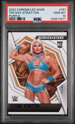 2022 Panini Chronicles WWE Purple Tiffany Stratton #181 /49 PSA 10