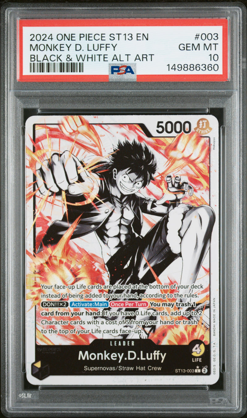 2024 One Piece Monkey D. Luffy #003 Black & White Alt Art PSA 10