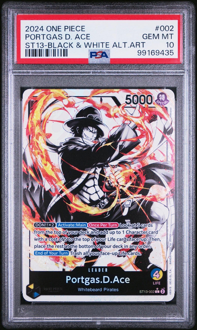 2024 One Piece Ultra Deck the Three Brothers Black and White Alternate Art Portgas D. Ace #ST13-002 PSA 10