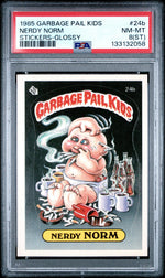 1985 Garbage Pail Kids Stickers Glossy Nerdy Norm #24b PSA 8