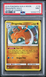 2019 Team Up English Cosmos Holo Dragon Tins Dragonite #119 PSA 9