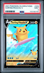 2021 Pokemon Sword and Shield Celebrations Surfing Pikachu V #008 PSA 9