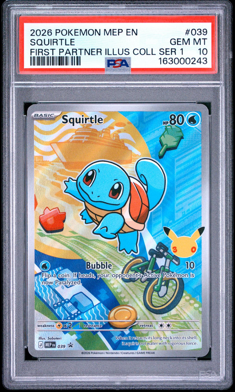 2026 Pokemon Mega Evolution Black Star Promo First Partner Illustration Collection Series 1 Squirtle #039 /163000243 PSA 10