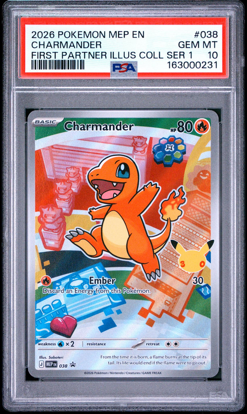 2026 Pokemon Black Star Promo Mega Evolution First Partner Illustration Collection Series 1 Charmander #038 PSA 10