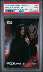 2025 Topps Chrome Star Wars Mustafar Black Refractor Emperor Palpatine #38 /10 PSA 9