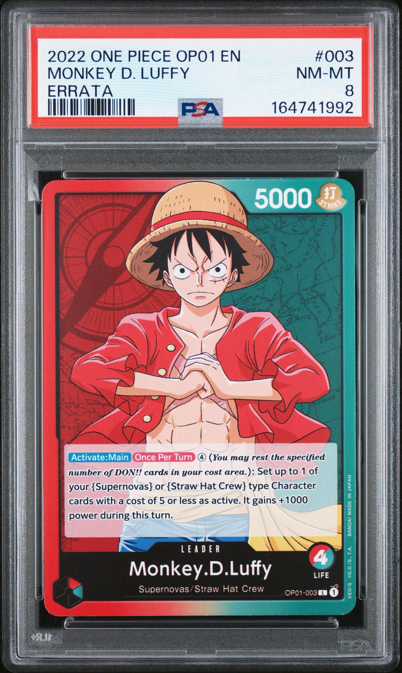 2022 One Piece Card Game Monkey D. Luffy #003 Errata PSA 8