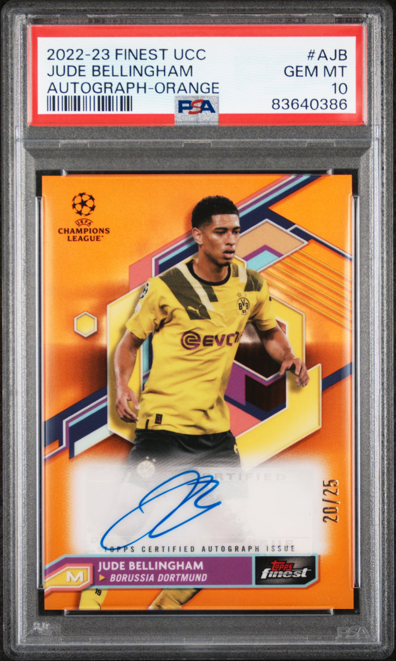 2022 Finest UEFA Club Competitions Autograph Orange Refractor Jude Bellingham #AJB /25 PSA 10