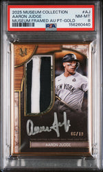 2025 Topps Museum Collection Museum Framed Autographed Patch Gold Aaron Judge #AJ /10 PSA 8