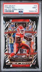 2021 Panini Select Die-Cut Zebra Prizm Tyreek Hill #18 PSA 9