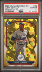 2023 Bowman Chrome Sapphire Prospect Yellow Refractor Josue De Paula #BCP172 /50 PSA 10