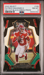 2022 Panini Select Premier Level Black and Green Die Cut Prizm Patrick Mahomes II #148 /5 PSA 8