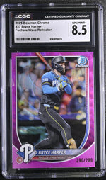 2025 Bowman Chrome #37 Bryce Harper Fuchsia Wave Refractor /299 CGC 8.5