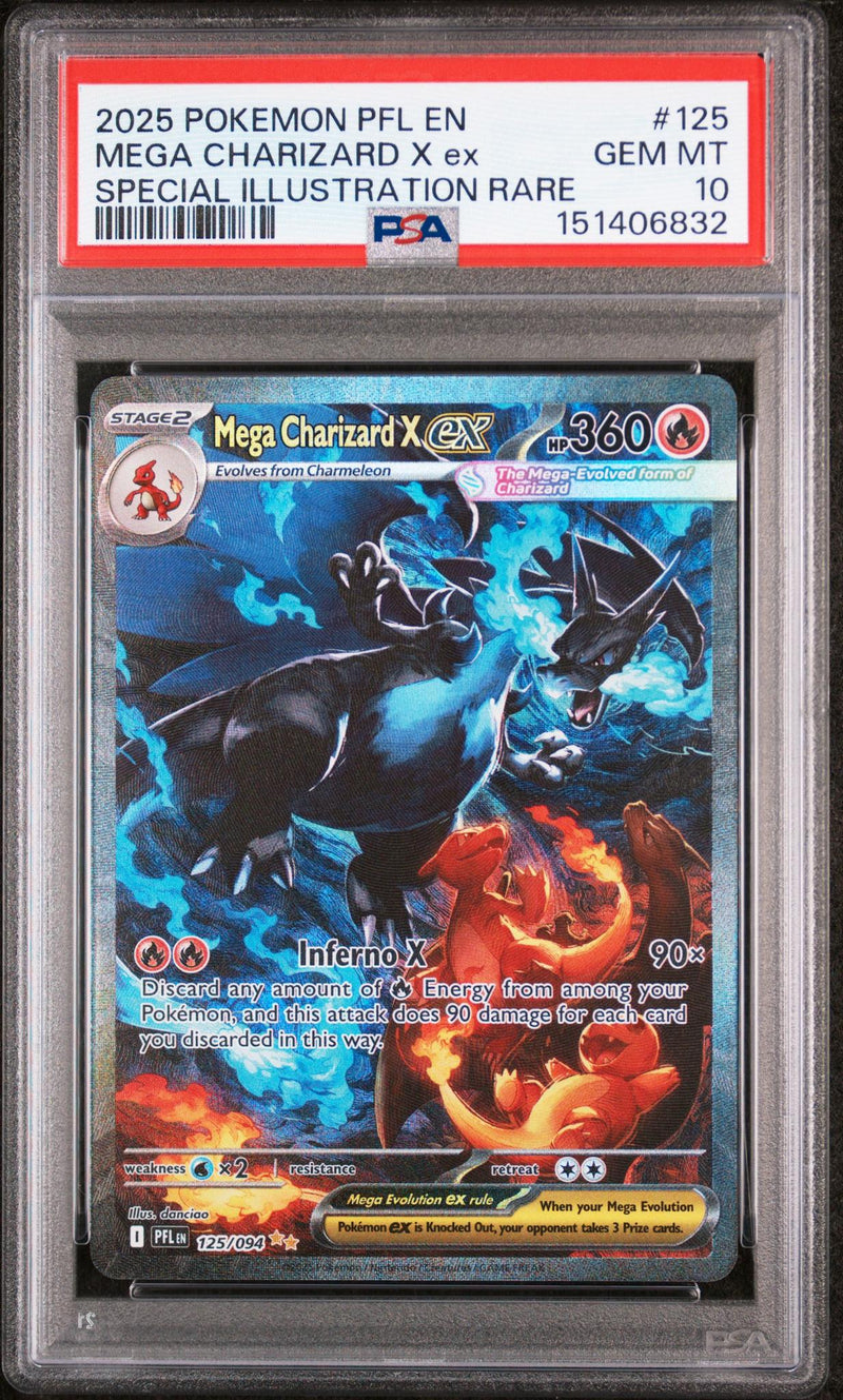2025 Pokemon Mega Evolution Phantasmal Flames Special Illustration Rare Mega Charizard X Ex #125 PSA 10