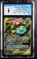 2019 Black Star Promos # Venusaur & Snivy TAG TEAM Generations Prem. Coll. CGC 9