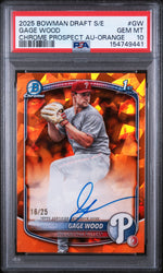 2025 Bowman Draft Sapphire Edition Chrome Prospect Autographs Orange Gage Wood #GW /25 PSA 10