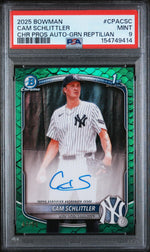 2025 Bowman Chrome Prospect Autographs Green Reptilian Cam Schlittler #CPACSC /99 PSA 9