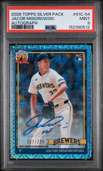 2026 Topps '91 Silver Pack Chrome Autographs Jacob Misiorowski #91C54 /299 PSA 9