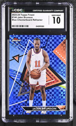 2023 Topps Finest #144 Jalen Brunson Blue Checkerboard Refractor CGC 10