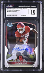 2022 Bowman #4 Marvin Mims University Chrome Prospect Autographs Auto CGC 10