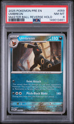2025 Pokemon Scarlet and Violet Prismatic Evolutions Master Ball Reverse Holo Umbreon #59 PSA 8