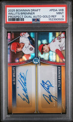 2025 Bowman Draft Prospect Dual Autographs Gold Refractor Eli Willits/Tyler Bremner #PDA-WB /25 PSA 9