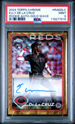 2024 Topps Chrome Rookie Autograph Gold Wave Refractor Elly De La Cruz #RAEDLC /50 PSA 9
