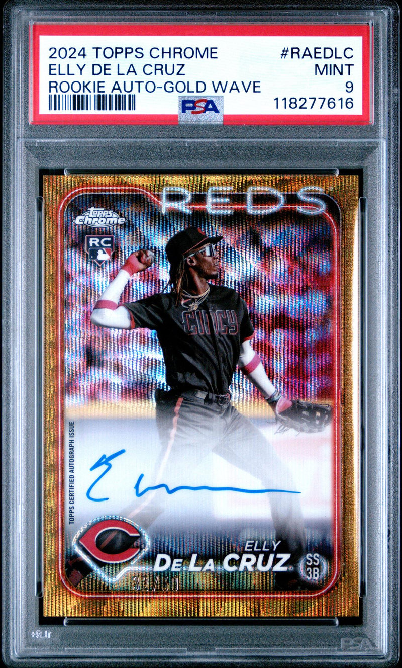 2024 Topps Chrome Elly De La Cruz #RAEDLC Rookie Gold Wave Auto /50 PSA 9