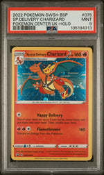 2022 Pokemon Sword and Shield Black Star Promo Pokemon Center United Kingdom Holo Special Delivery Charizard #075 PSA 9